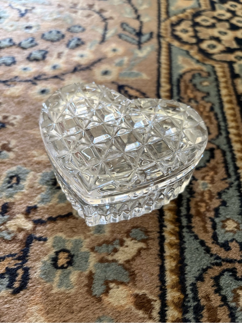 Vintage Glass Heart Jewelry Dish with Lid